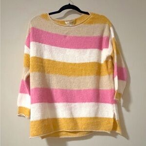 Davi & Dani Colorful Striped Sweater - Pink, Gold, White